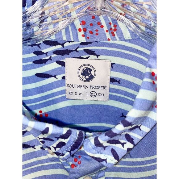 Southern Proper Blue Cotton Fish Shirt Size XL - Picture 2 of 5